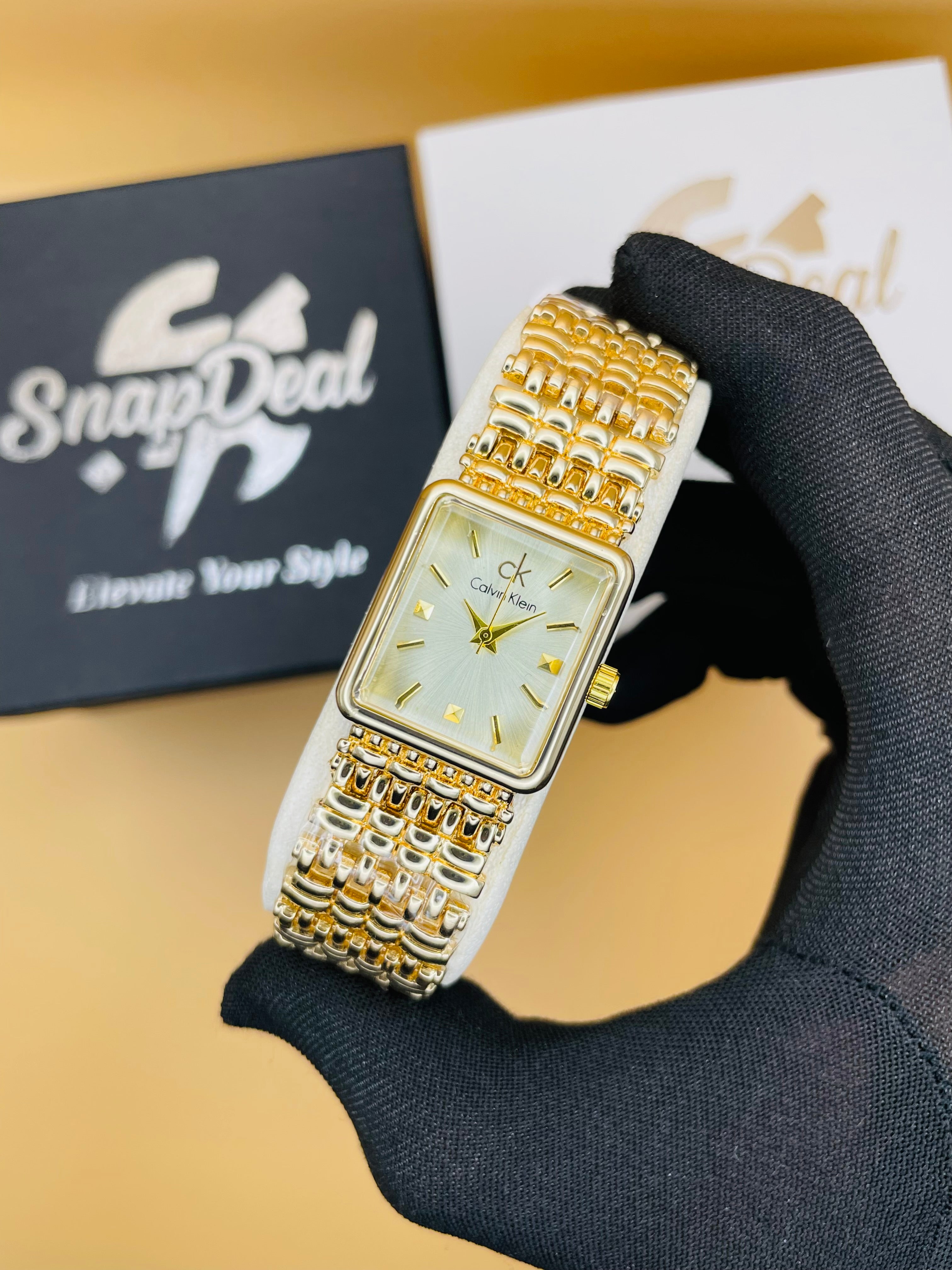 CK - Golden Rectangular Dial Bracelet Watch