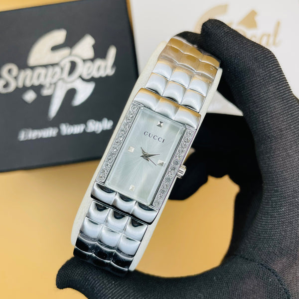 GUCCI Rectangular Crystal Dial Bracelet Watch (Silver)