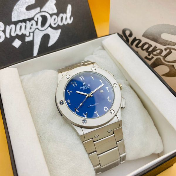 Hublot Silver with (Blue Arabic Dial)