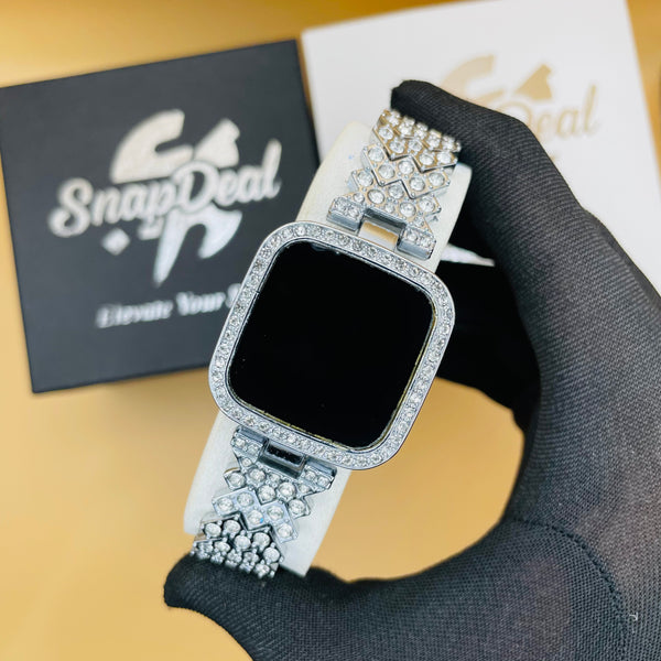 Exclusive Crystal-Embedded Digital Watch with Luxury Bracelet Design (Silver)