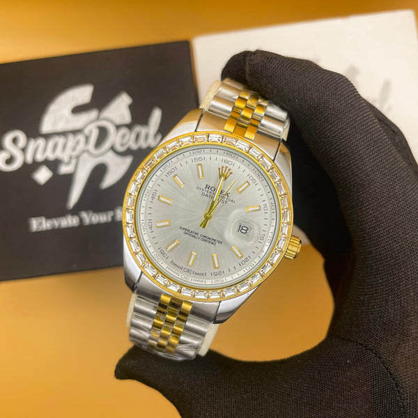 RLX Golden Silver with (White Dial) Diamonds Bezel