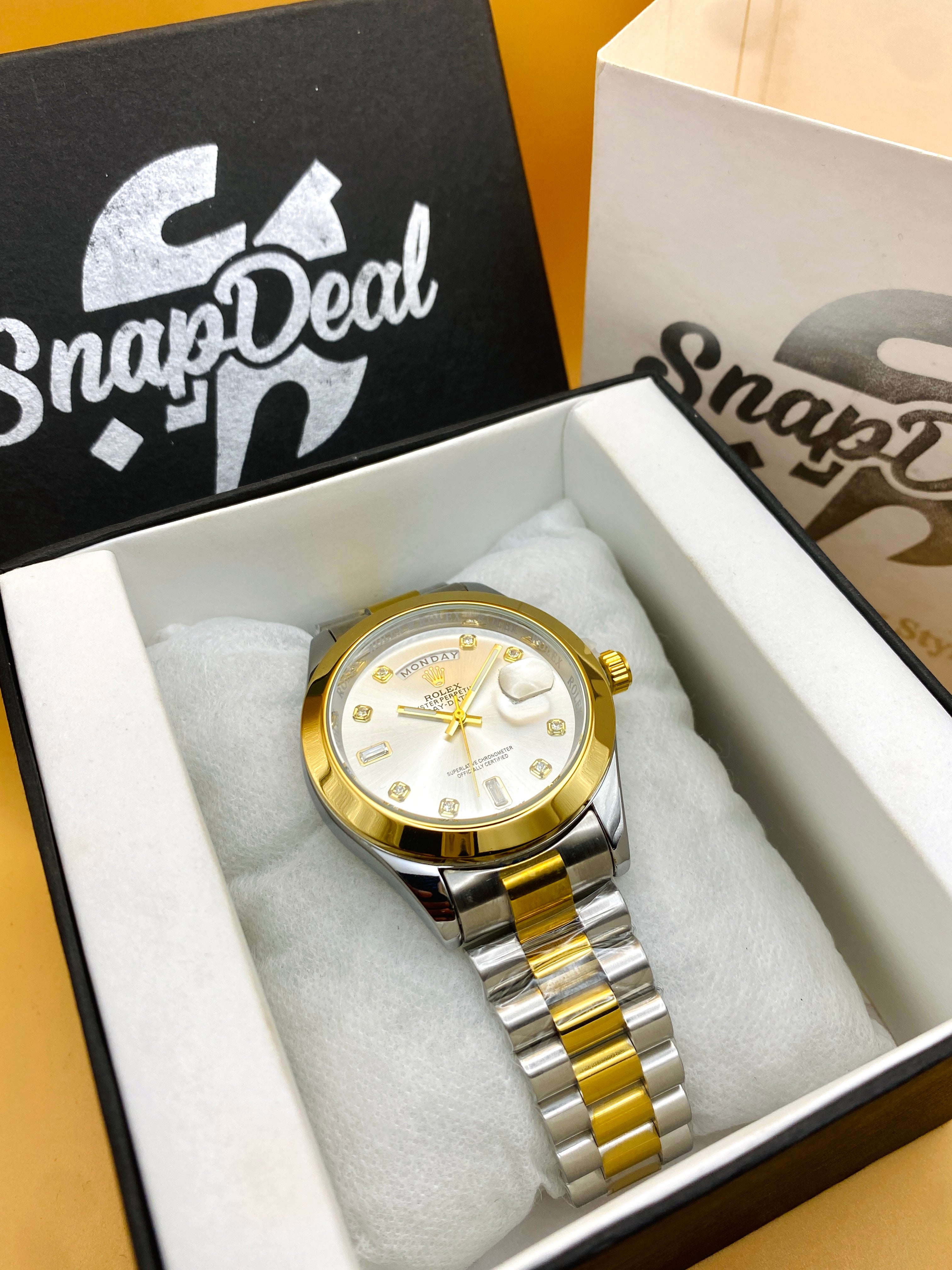 Rolex Stainless Steel 40mm Two Tone Golden-Silver with (White Dial) Day-Date