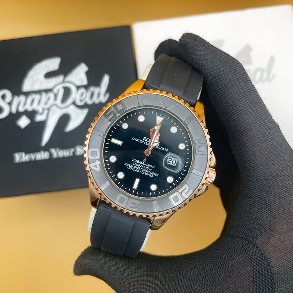 Premium Minimal Gold Black Yacht Master Oyster Watch