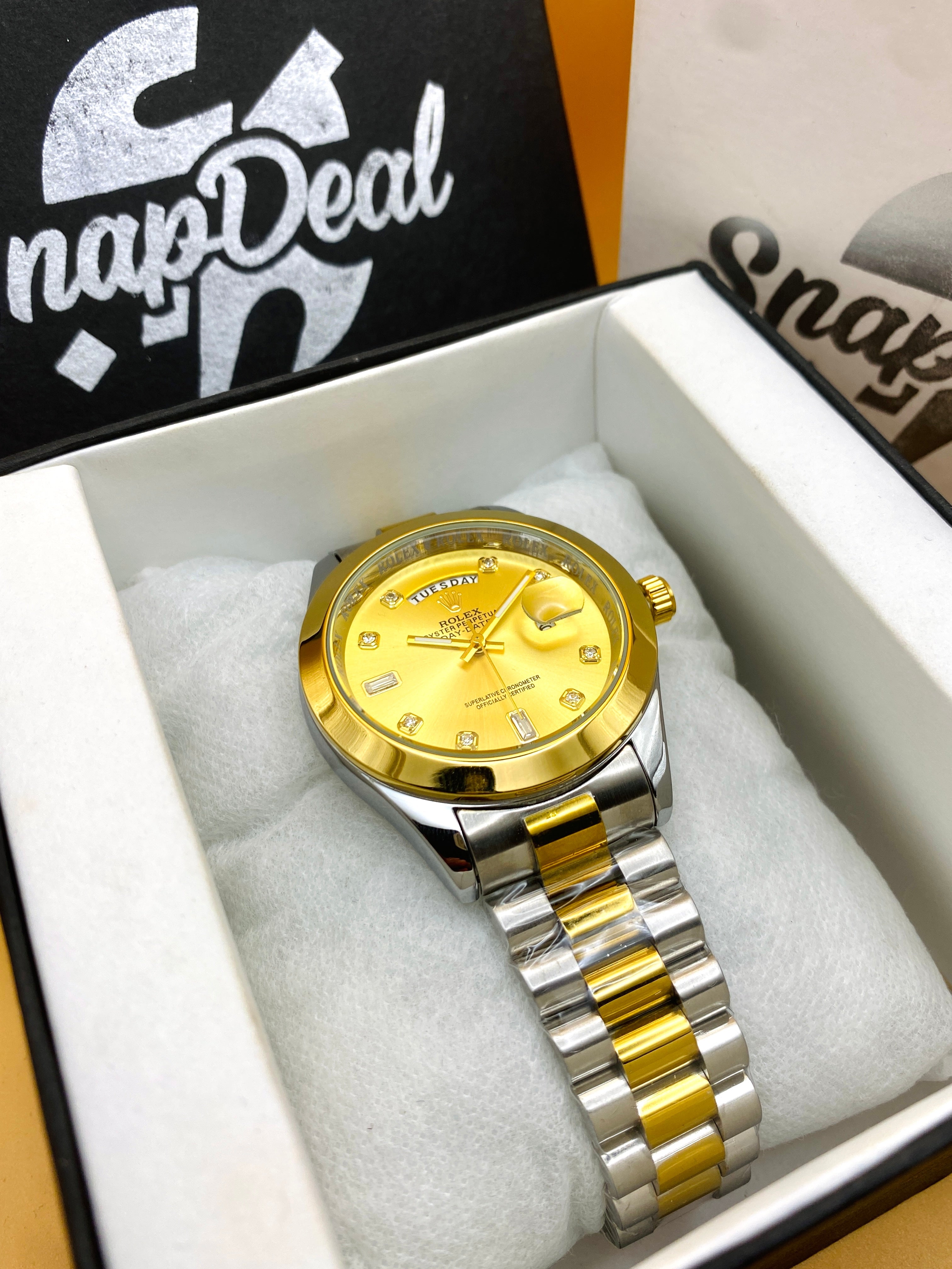 Rolex Stainless Steel 40mm Two Tone Golden-Silver with (Golden Dial) Day-Date