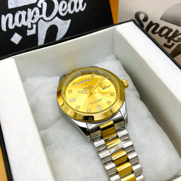 Rolex Stainless Steel 40mm Two Tone Golden-Silver with (Golden Dial) Day-Date