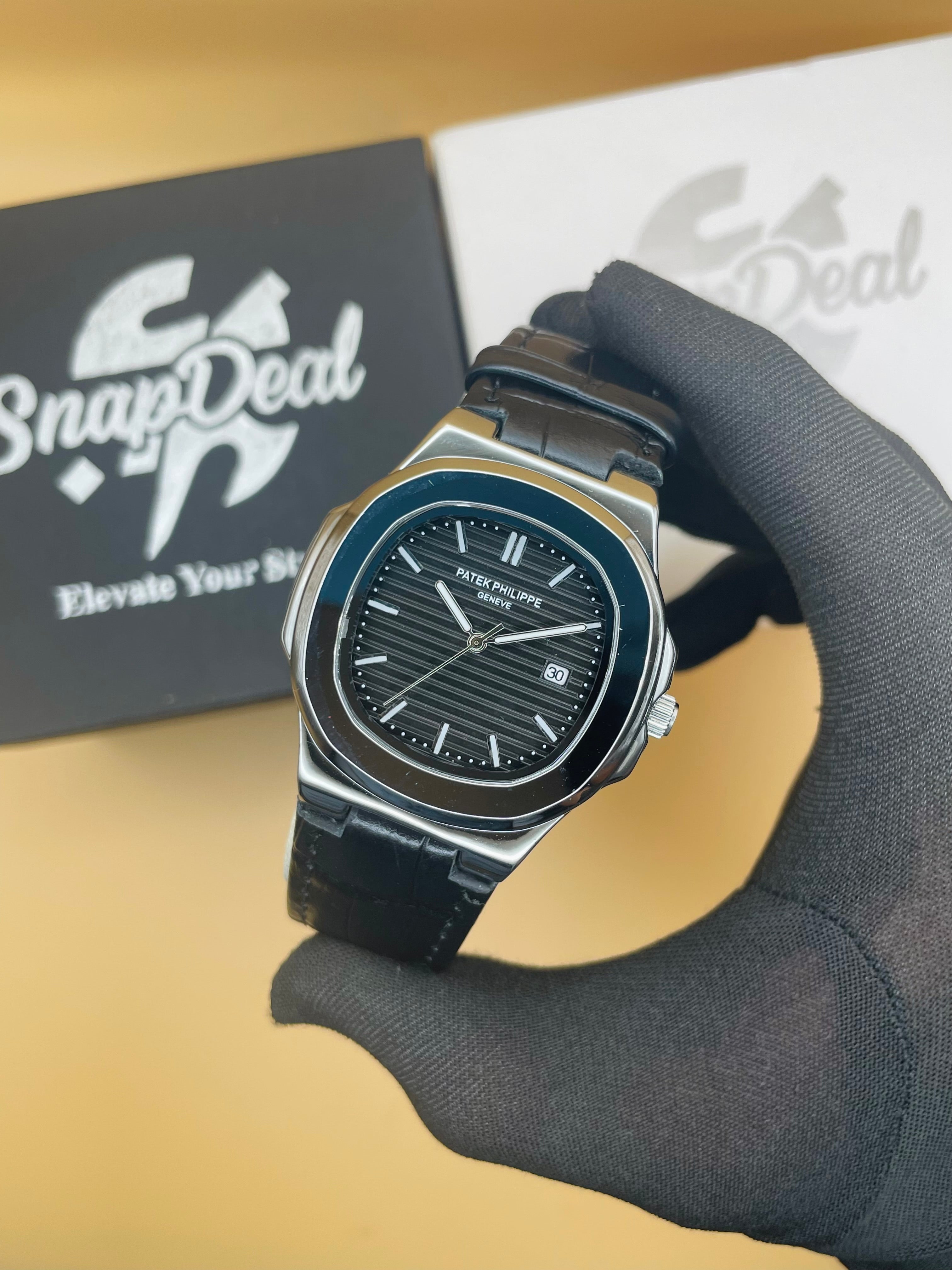 PATEK PHILLIPE Black Leather Strap Master Lock - Dial (Black-Silver)