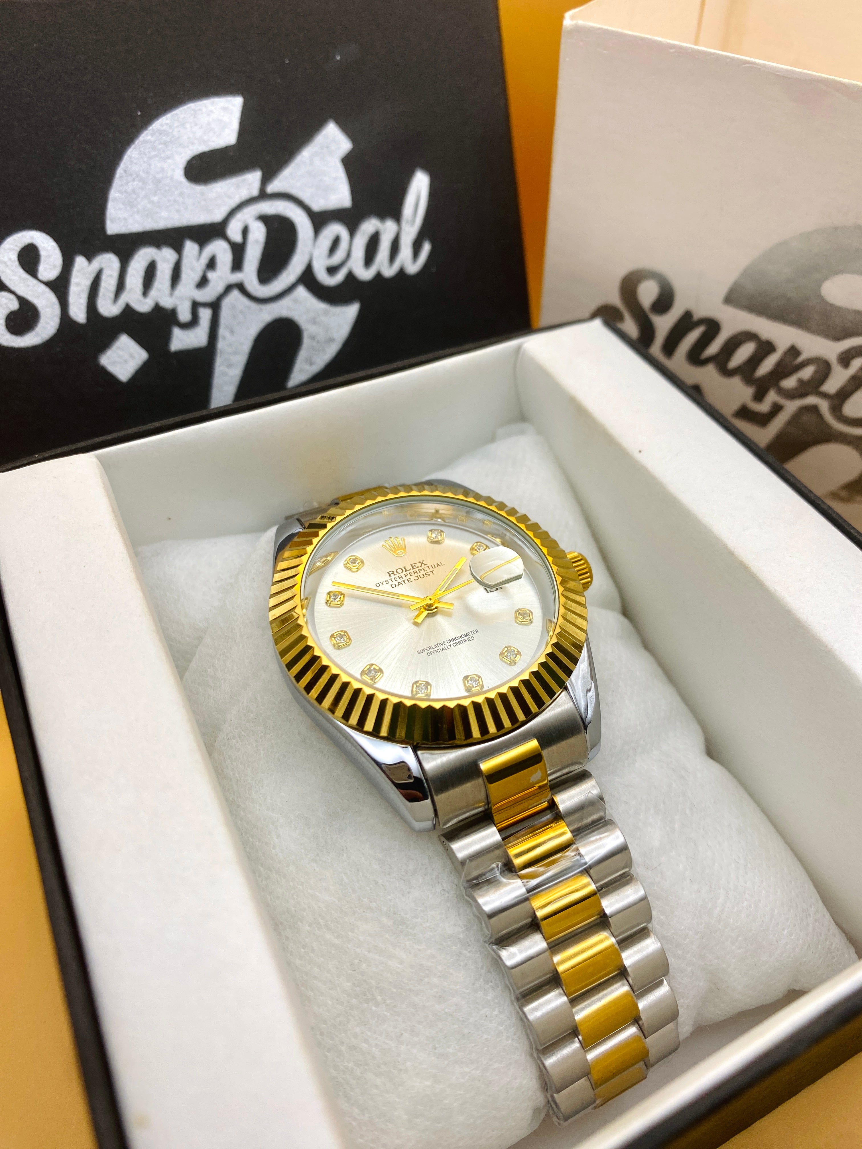 Rolex Stainless Steel 40mm Two Tone Golden-Silver with (White Dial)