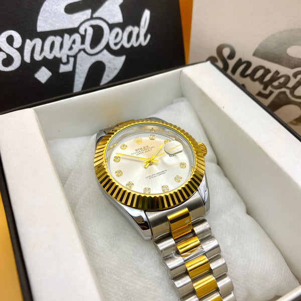 Rolex Stainless Steel 40mm Two Tone Golden-Silver with (White Dial)