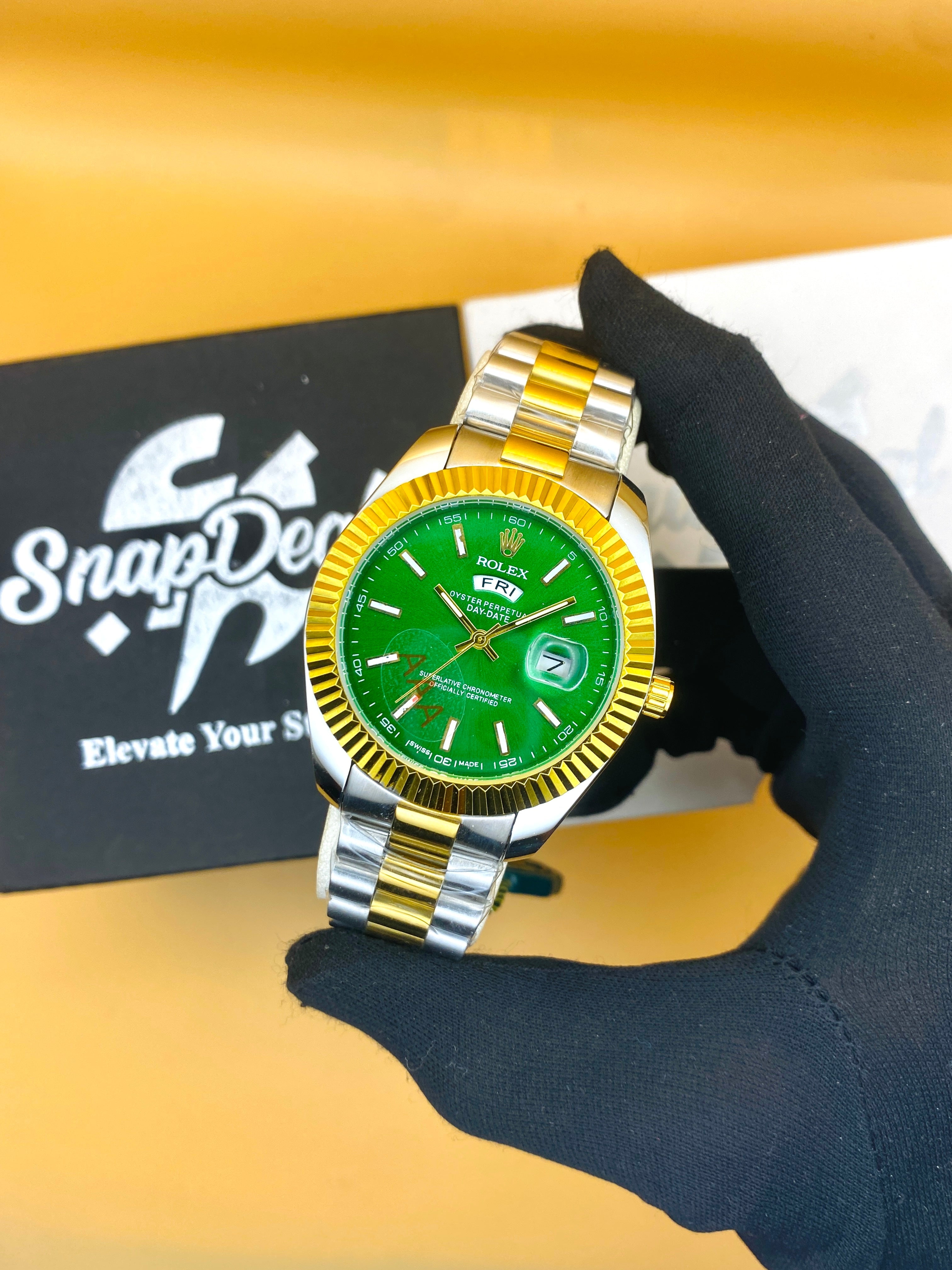 Rolex Stainless Steel 40mm Two Tone Golden-Silver with (Green Dial) Day-Date