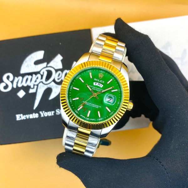 Rolex Stainless Steel 40mm Two Tone Golden-Silver with (Green Dial) Day-Date