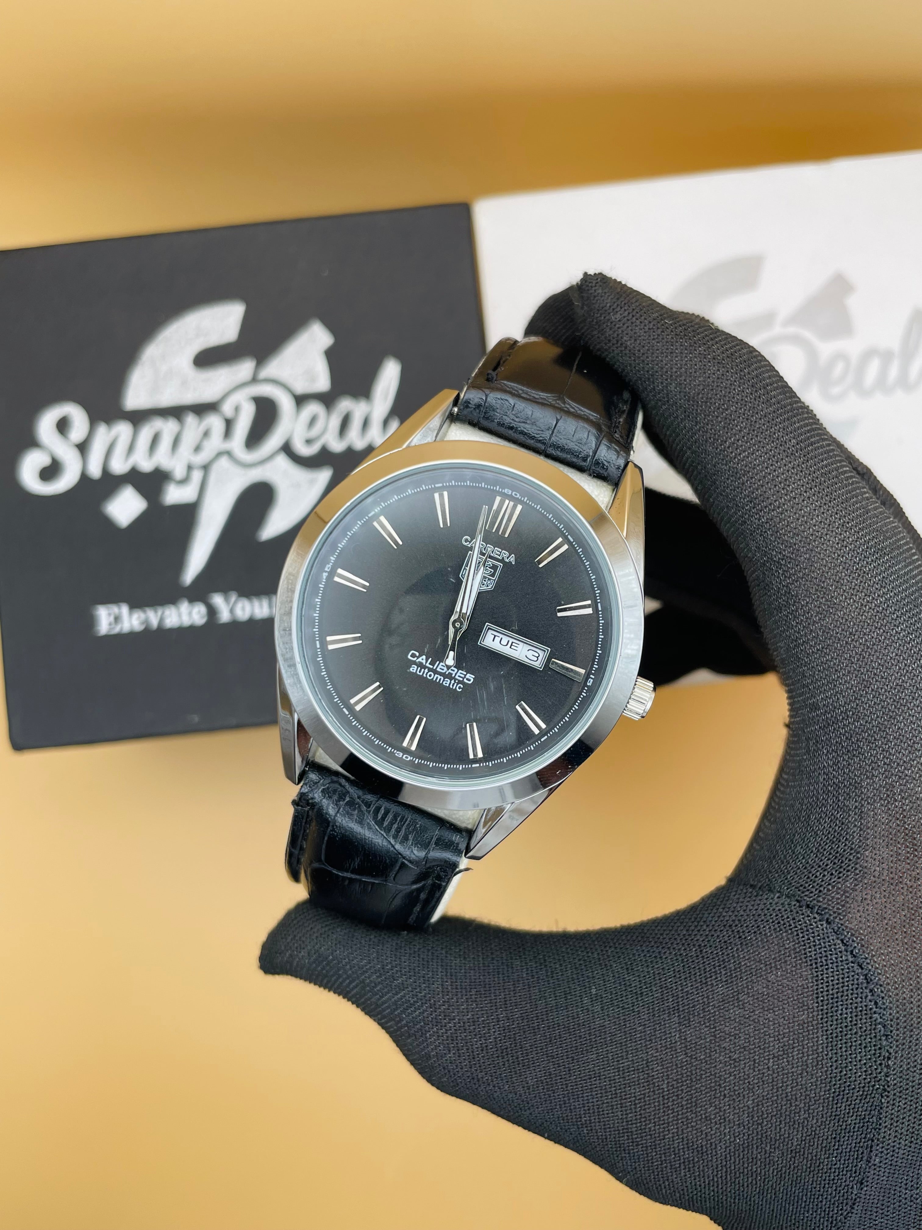 Tag Caliber 5 Black Leather Strap