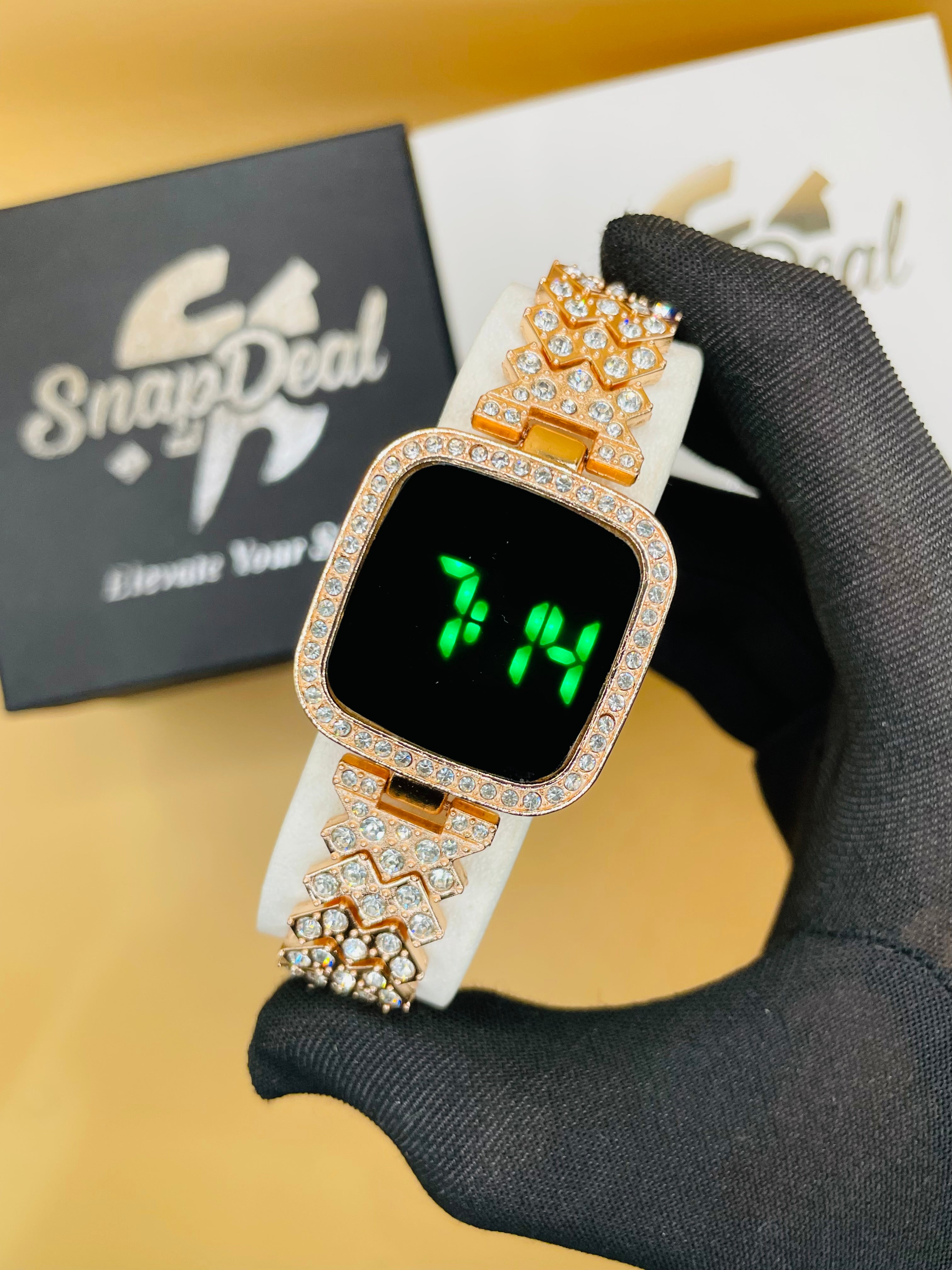 Exclusive Crystal-Embedded Digital Watch with Luxury Bracelet Design (Rose-Gold)