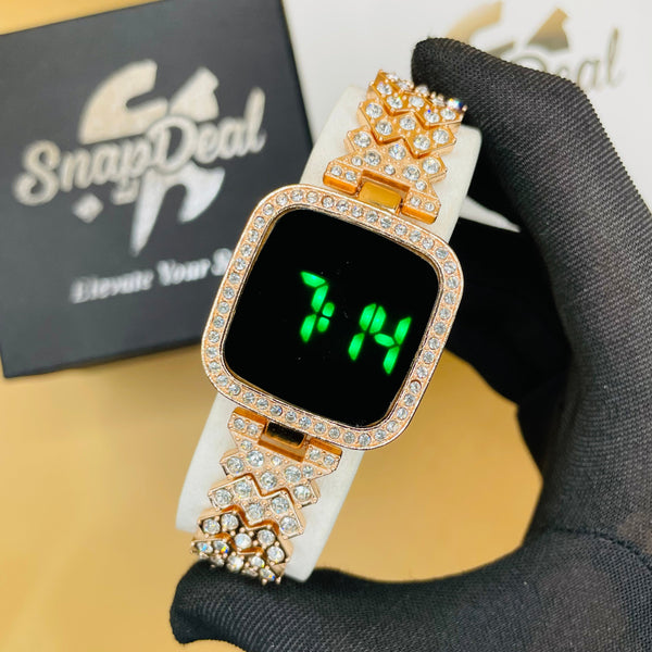 Exclusive Crystal-Embedded Digital Watch with Luxury Bracelet Design (Rose-Gold)