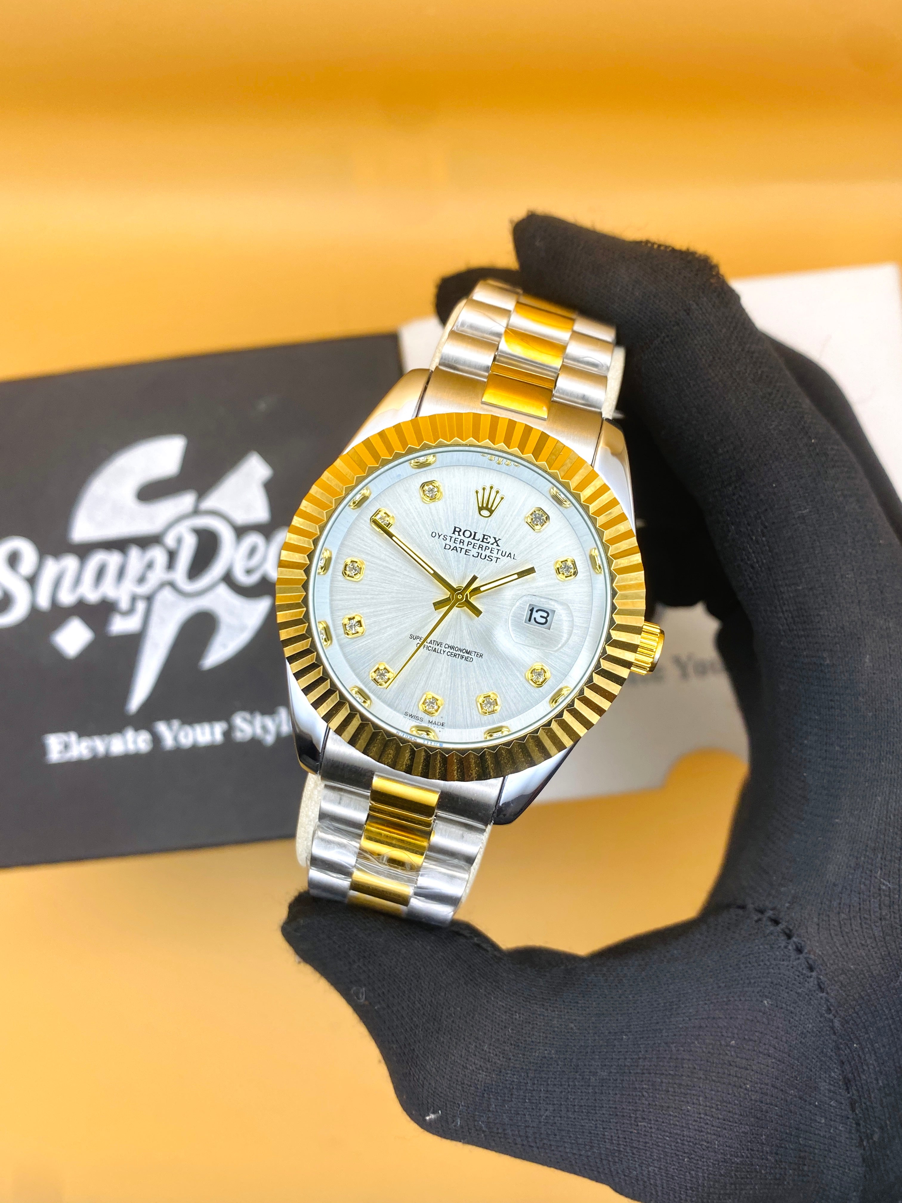 Rolex Stainless Steel 40mm Two Tone Golden-Silver with (White Dial)