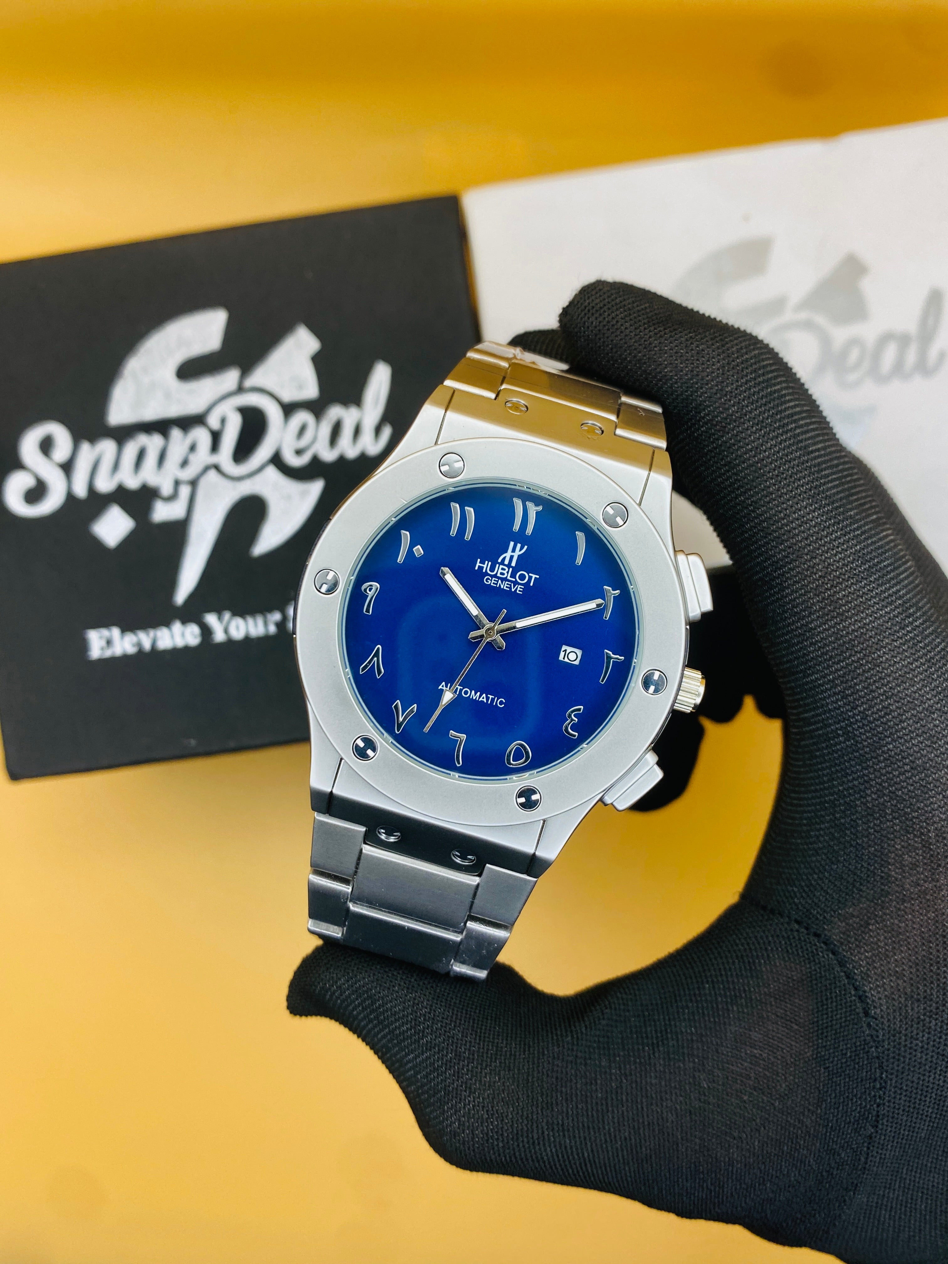 Hublot Silver with (Blue Arabic Dial)