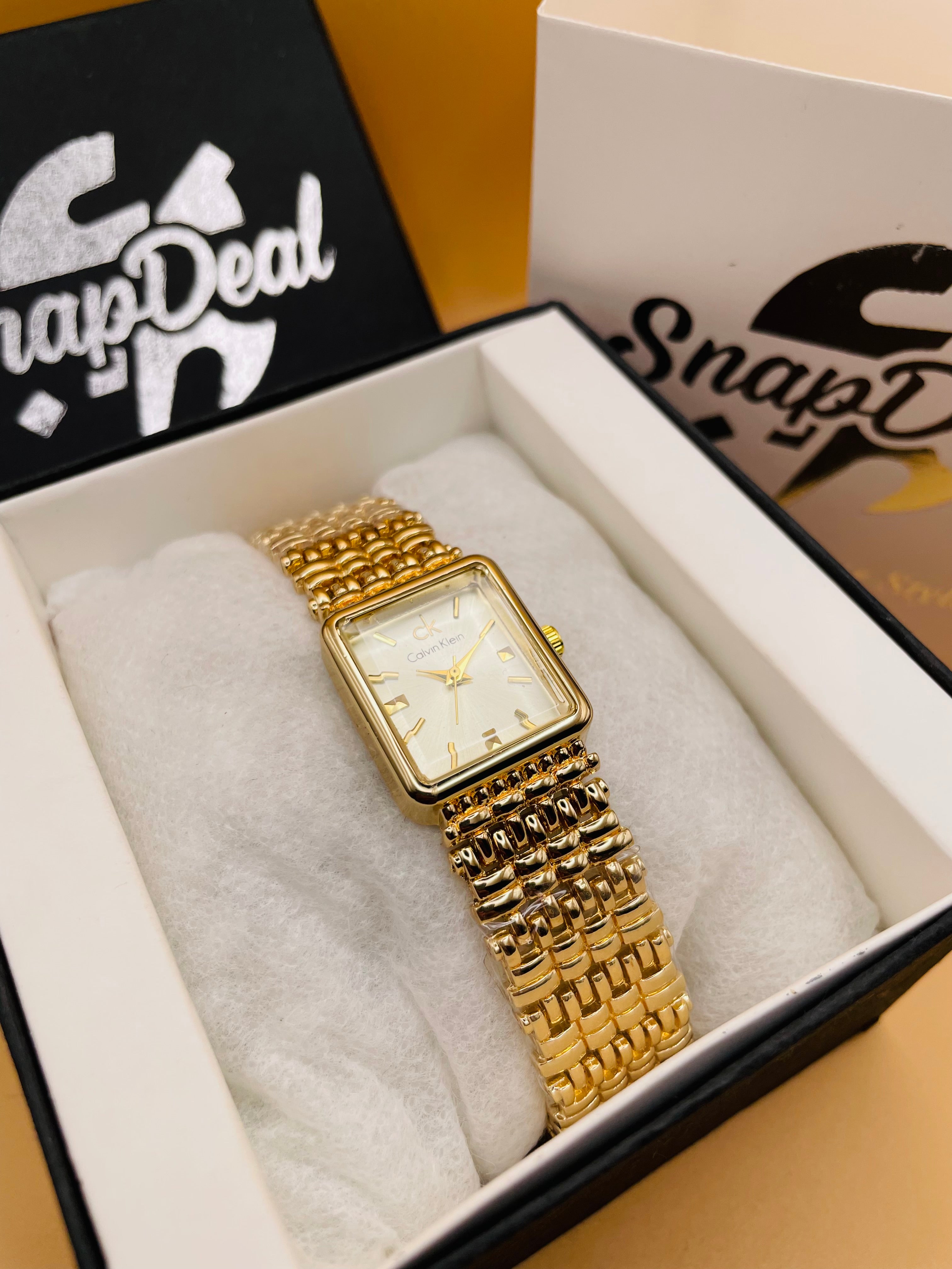 CK - Golden Rectangular Dial Bracelet Watch