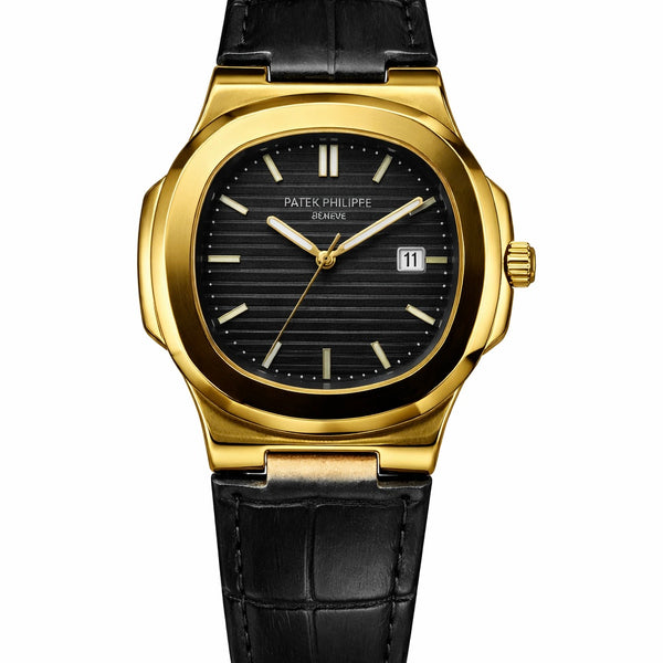 PATEK PHILLIPE Black Leather Strap Master Lock - Dial (Black-Golden)
