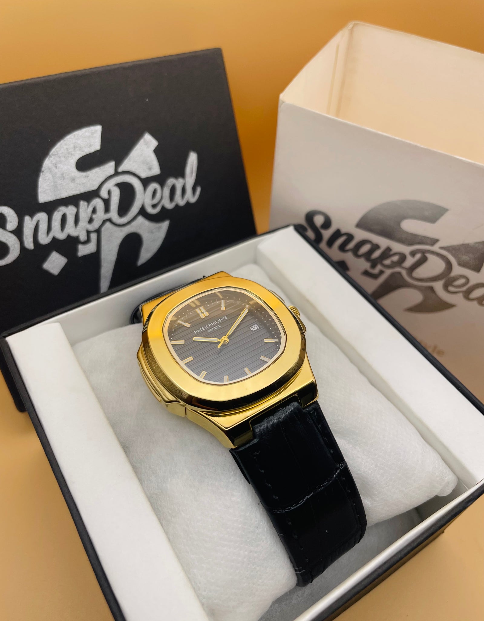 PATEK PHILLIPE Black Leather Strap Master Lock - Dial (Black-Golden)