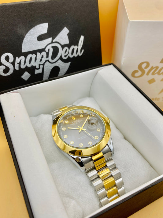Rolex Stainless Steel 40mm Two Tone Golden-Silver with (Black Dial)