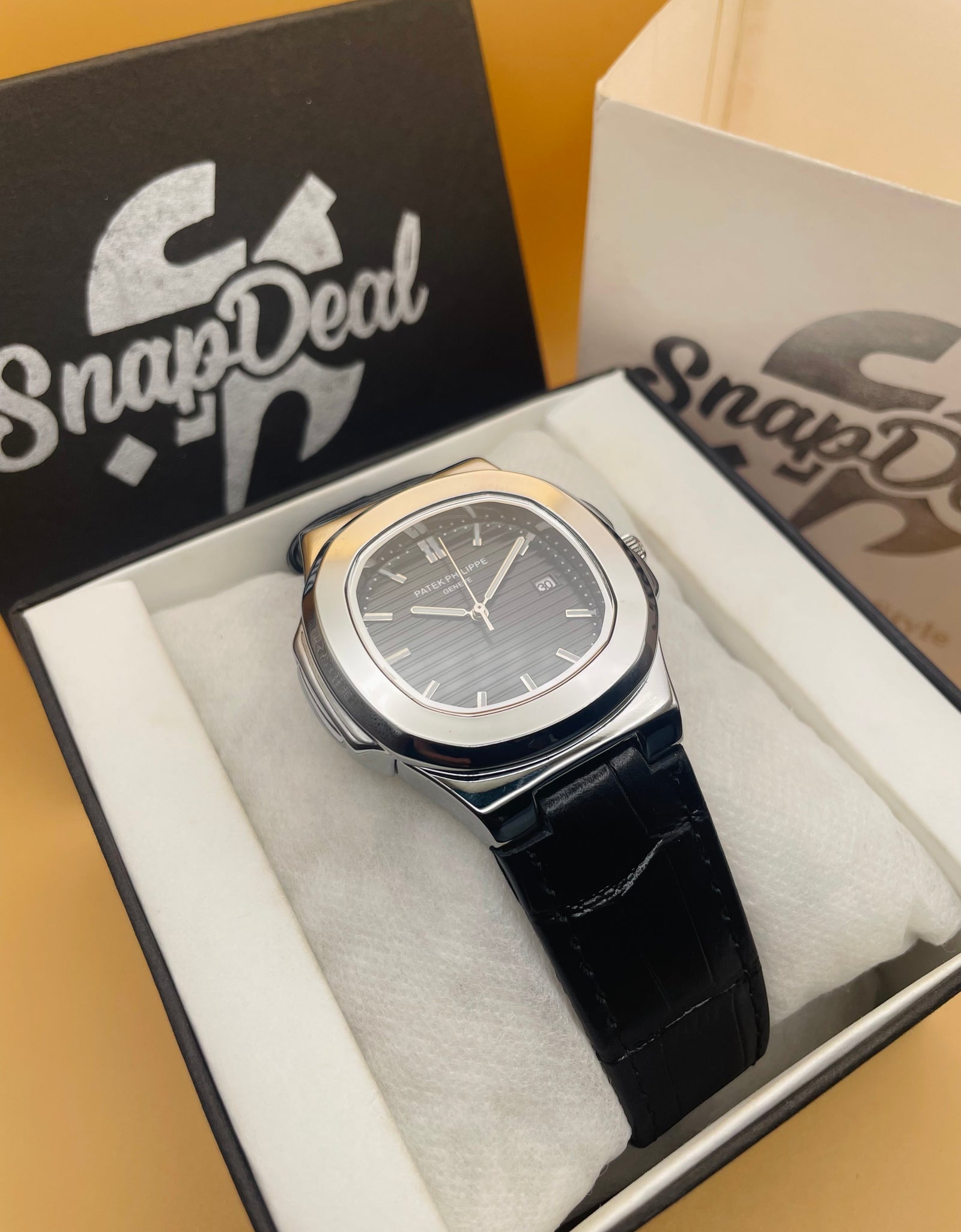 PATEK PHILLIPE Black Leather Strap Master Lock - Dial (Black-Silver)