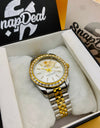 Rolex Stainless Steel Golden Silver with (White Dial) Diamonds Bezel