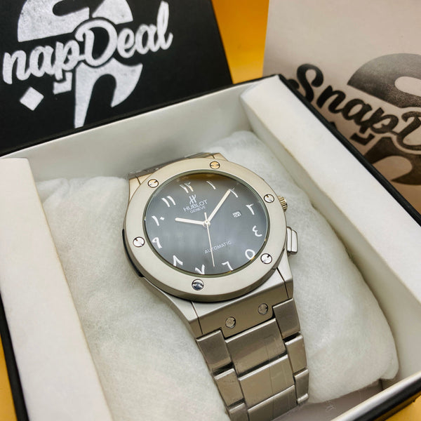 Hublot Silver with (Black Arabic Dial)