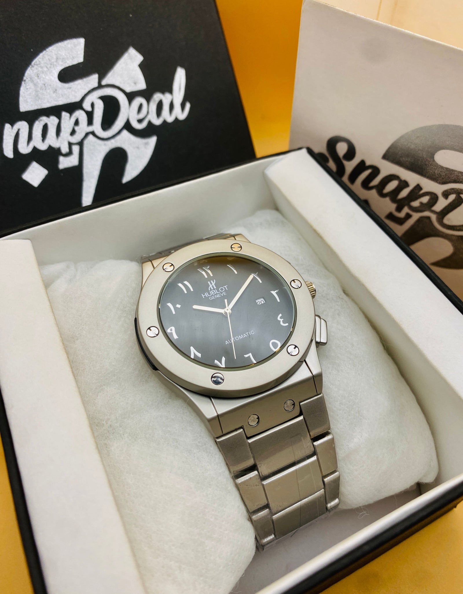 Hublot Silver with (Black Arabic Dial)