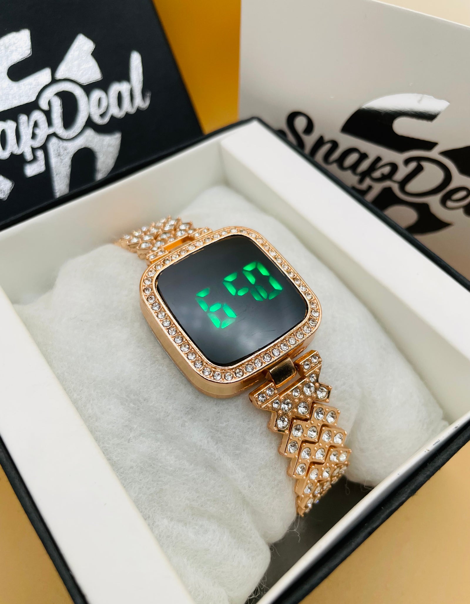 Exclusive Crystal-Embedded Digital Watch with Luxury Bracelet Design (Rose-Gold)