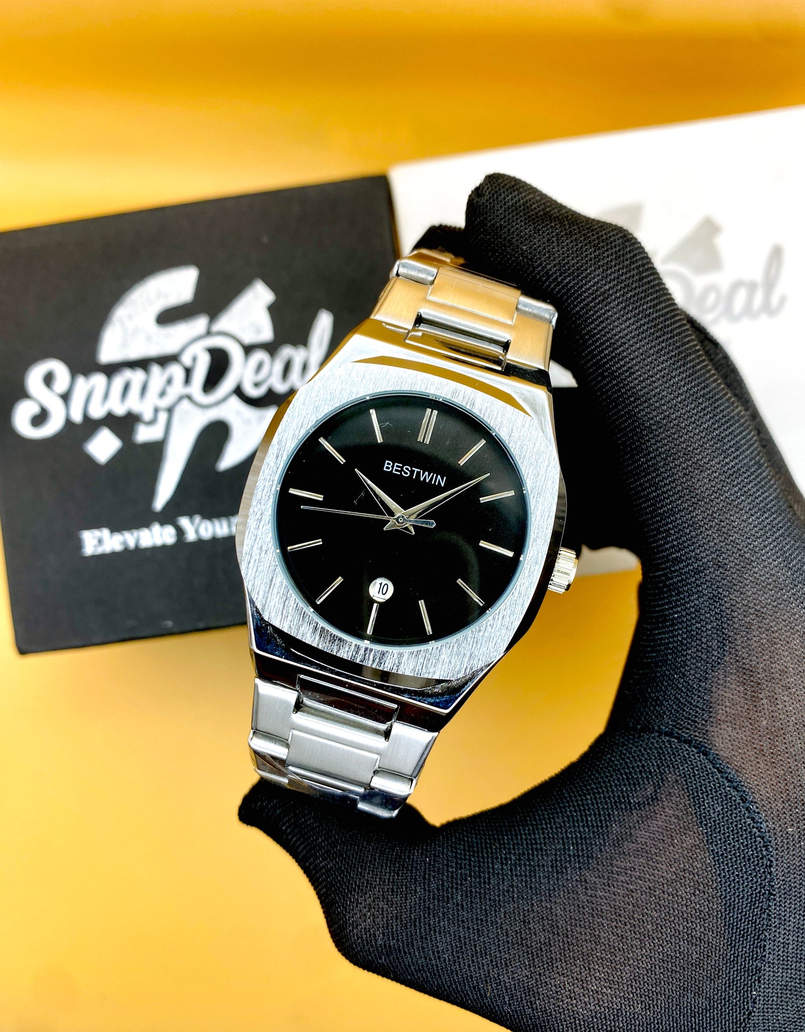 Bestwin Stainless Steel Silver with (Black Dial)