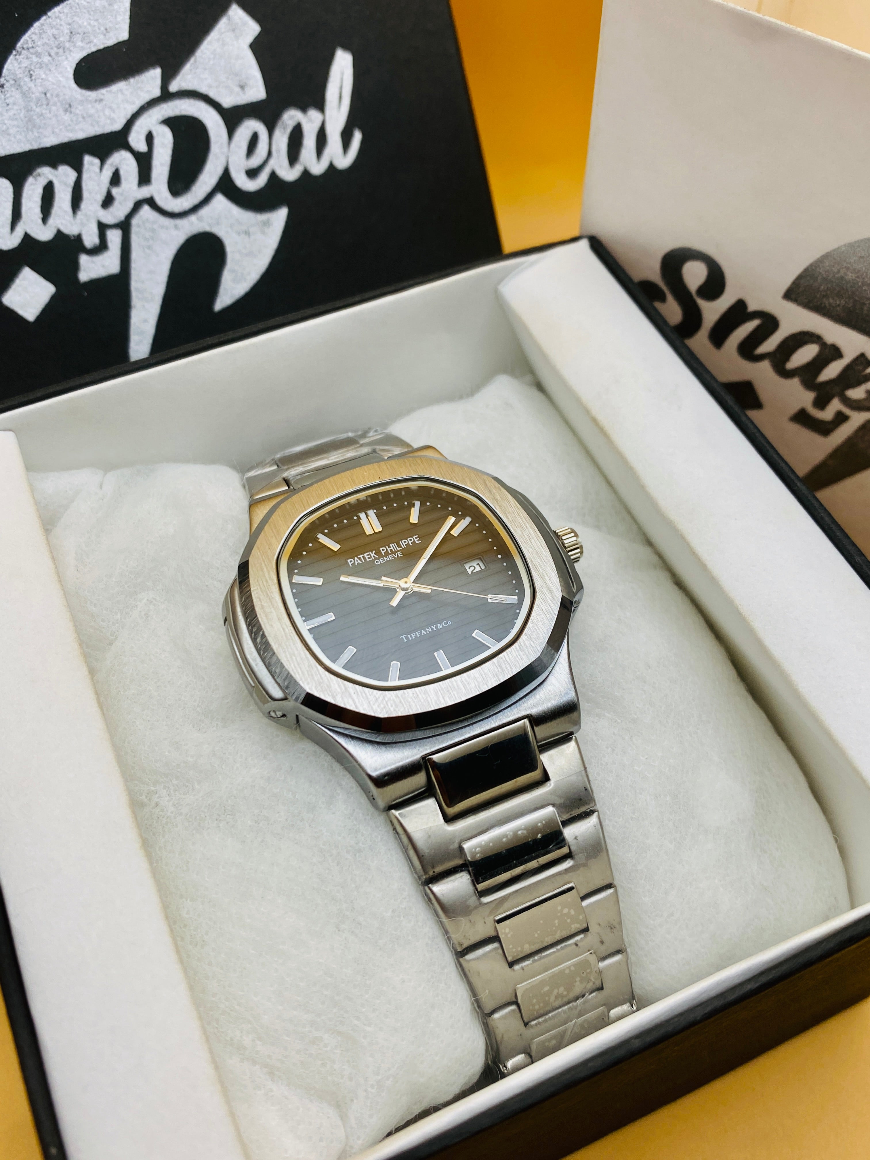 Patek Philippe Geneve Silver with (Black Dial)