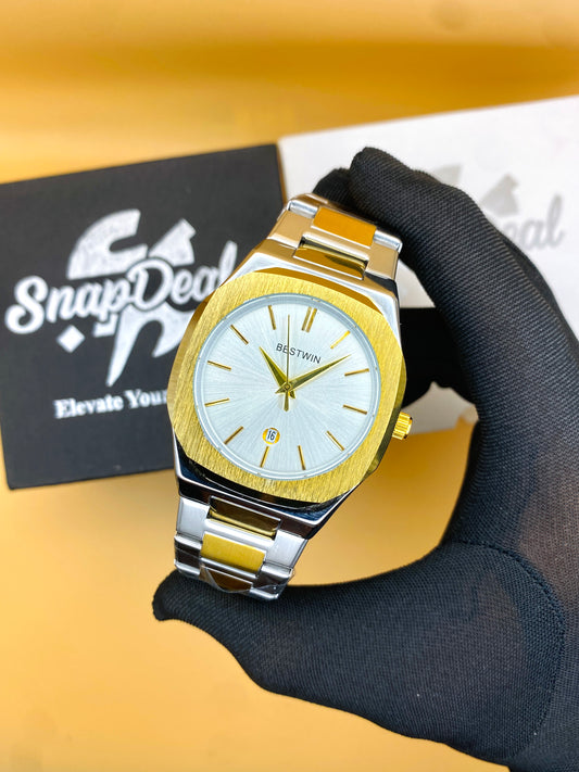 Bestwin Stainless Steel Golden-Silver with (White Dial)