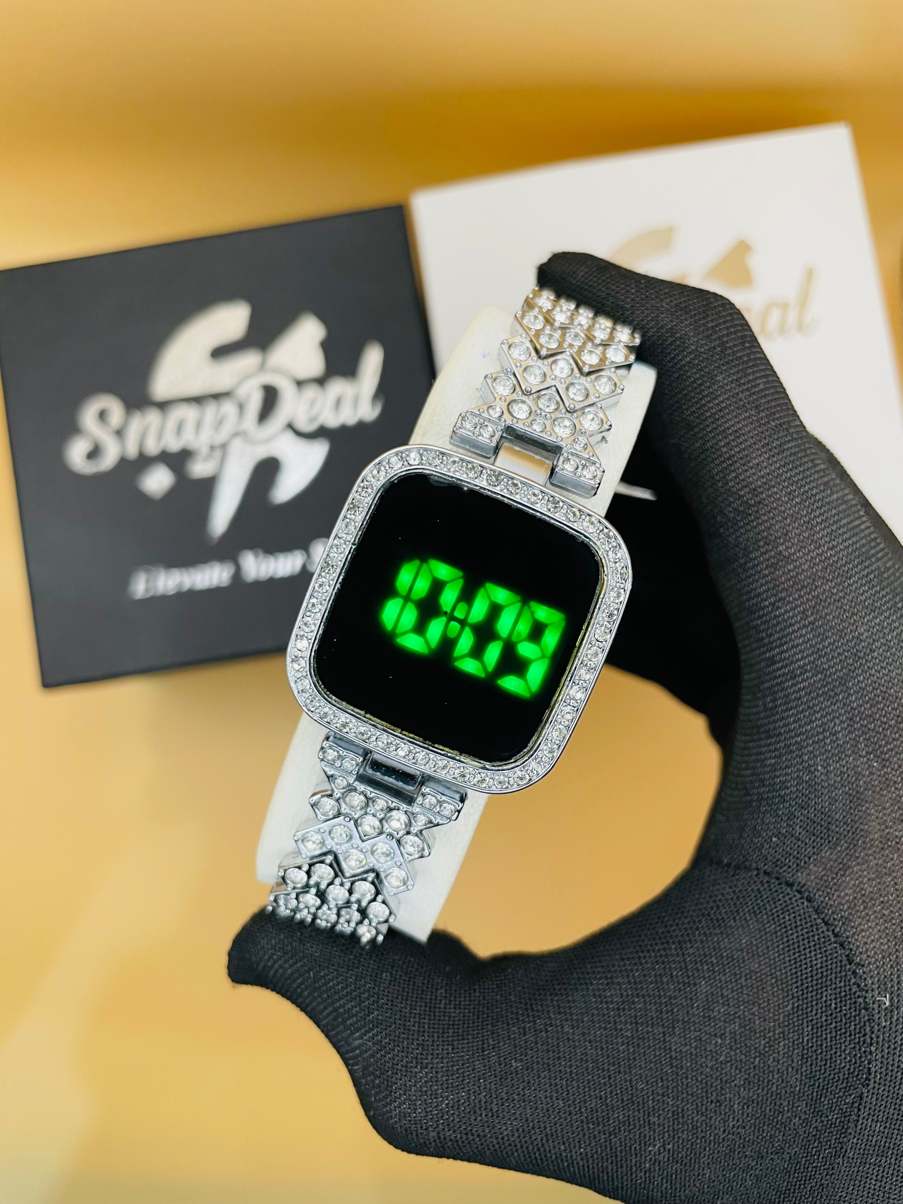 Exclusive Crystal-Embedded Digital Watch with Luxury Bracelet Design (Silver)