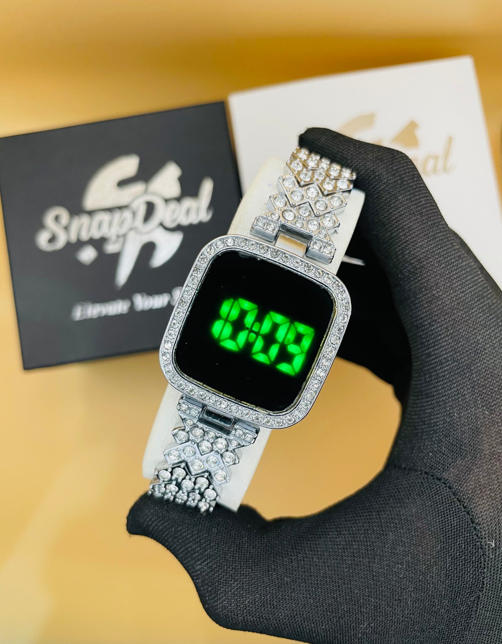 Exclusive Crystal-Embedded Digital Watch with Luxury Bracelet Design (Silver)