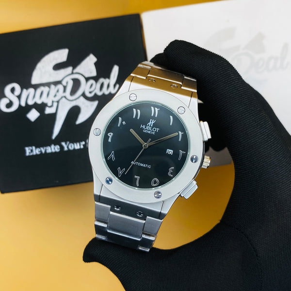 Hublot Silver with (Black Arabic Dial)