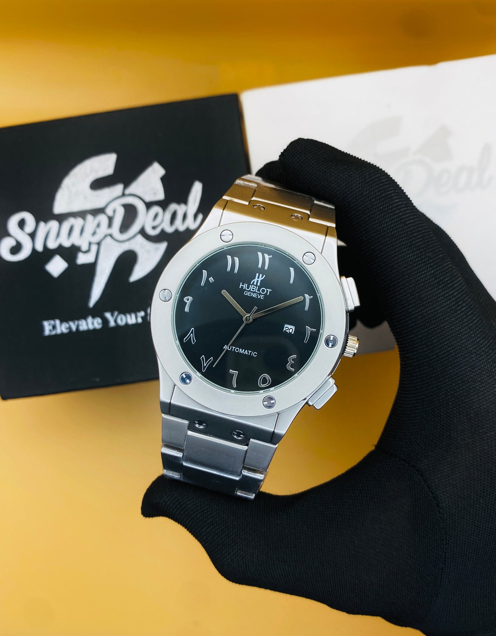 Hublot Silver with (Black Arabic Dial)