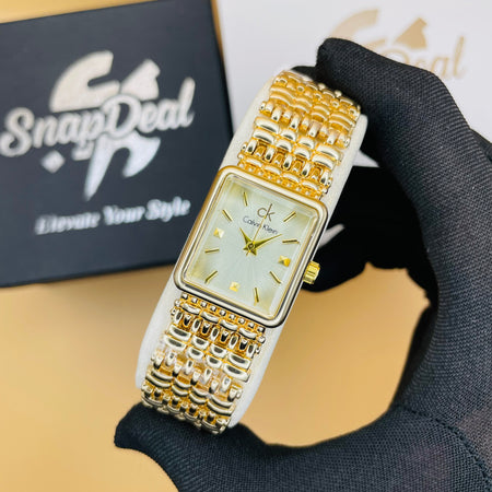 CK - Golden Rectangular Dial Bracelet Watch