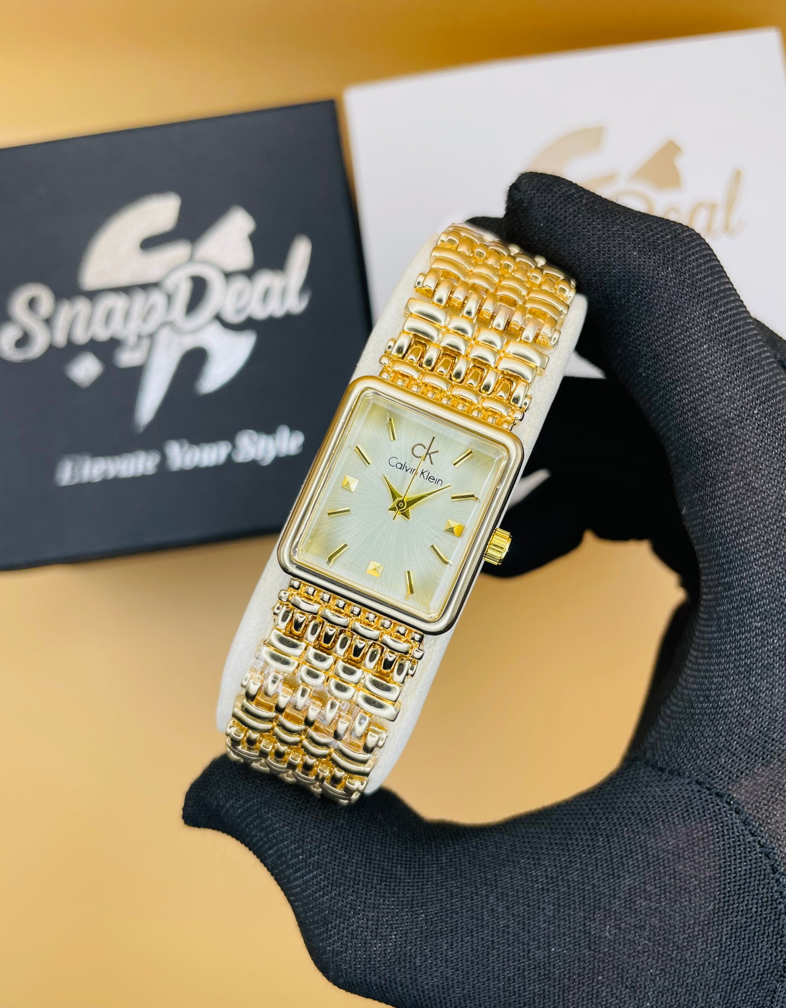 CK - Golden Rectangular Dial Bracelet Watch