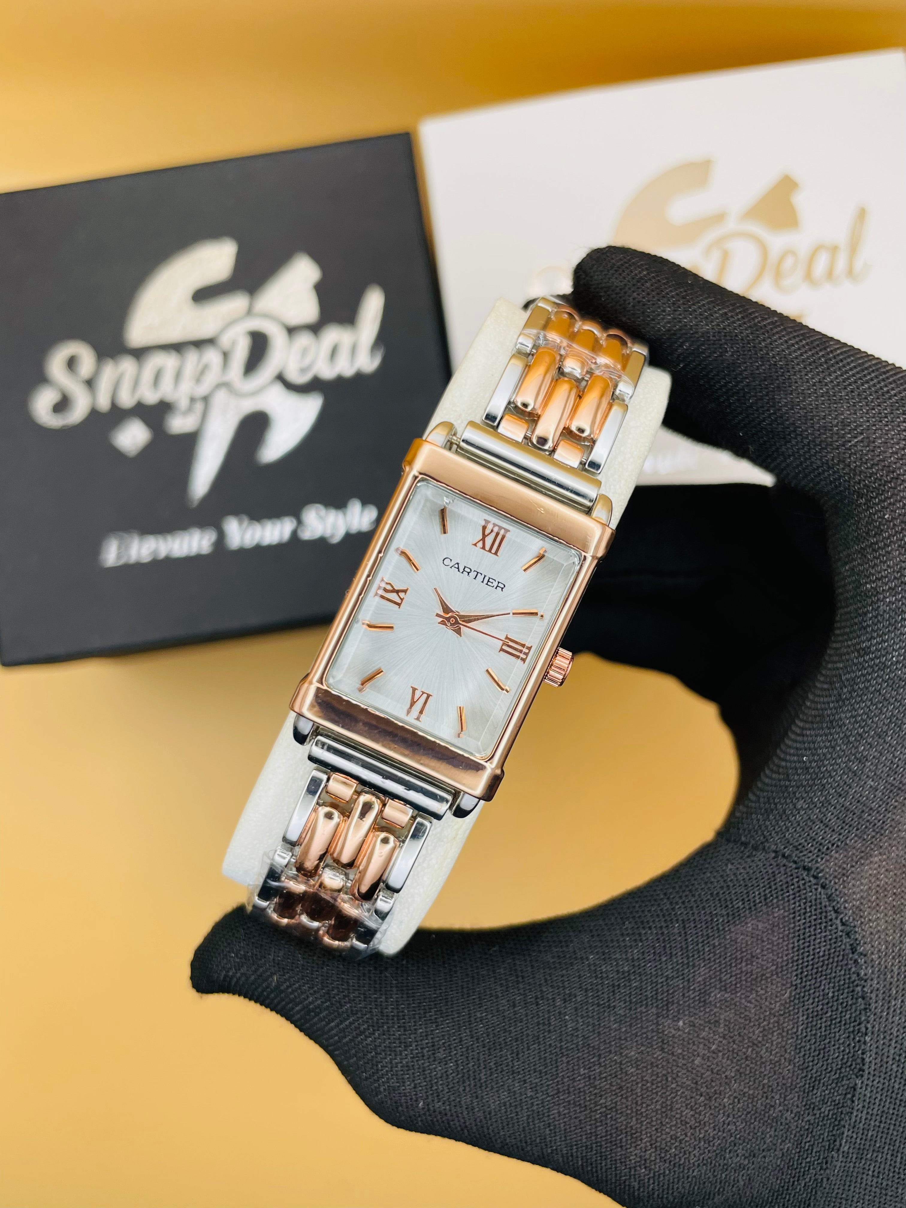 CARTIER Copper-Silver Rectangular Dial Bracelet Watch