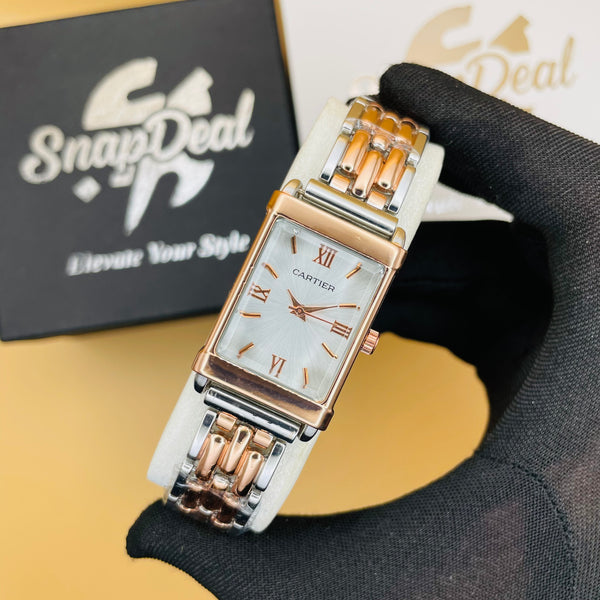 CARTIER Copper-Silver Rectangular Dial Bracelet Watch