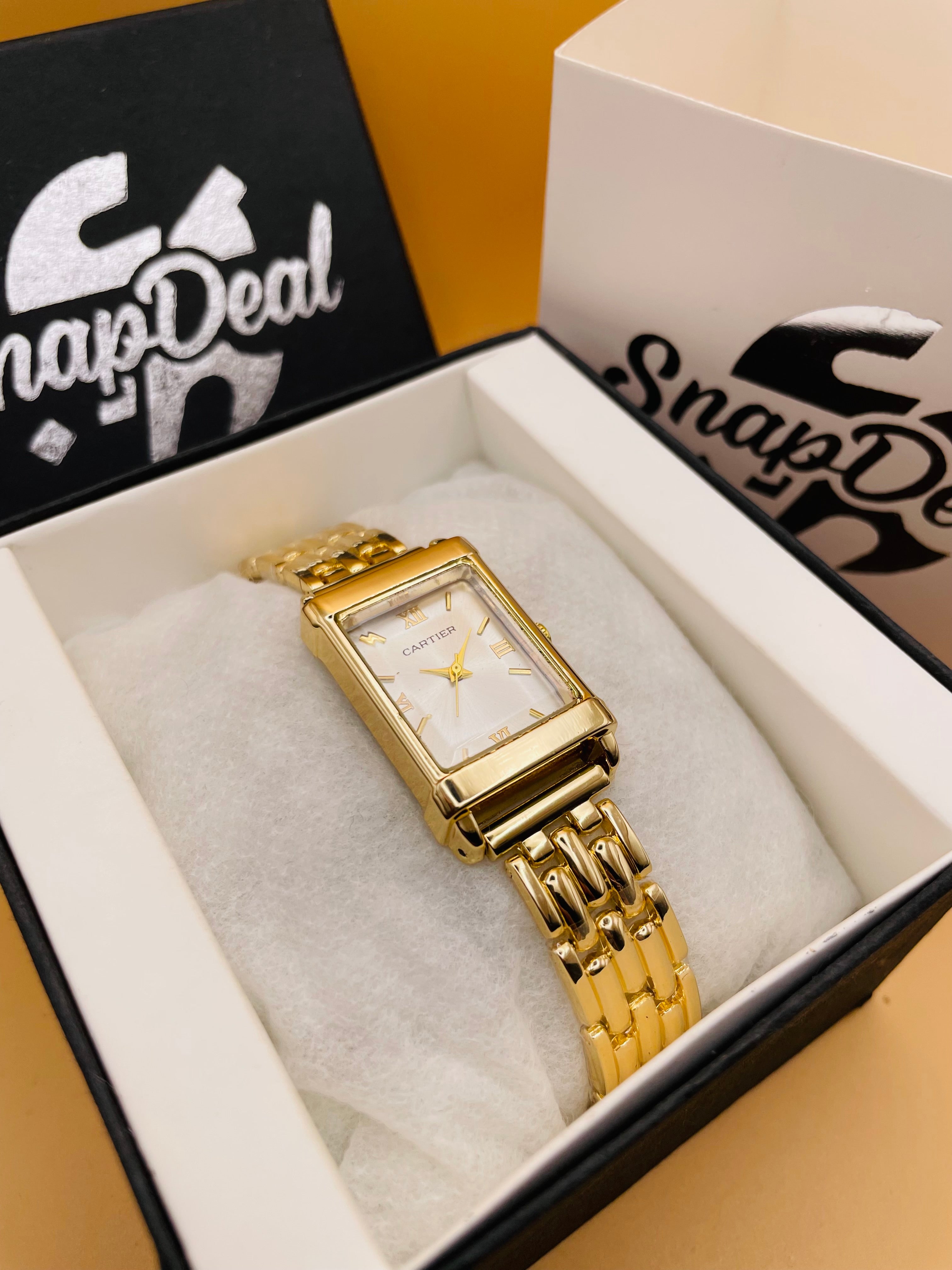 CARTIER Gold Rectangular Dial Bracelet Watch