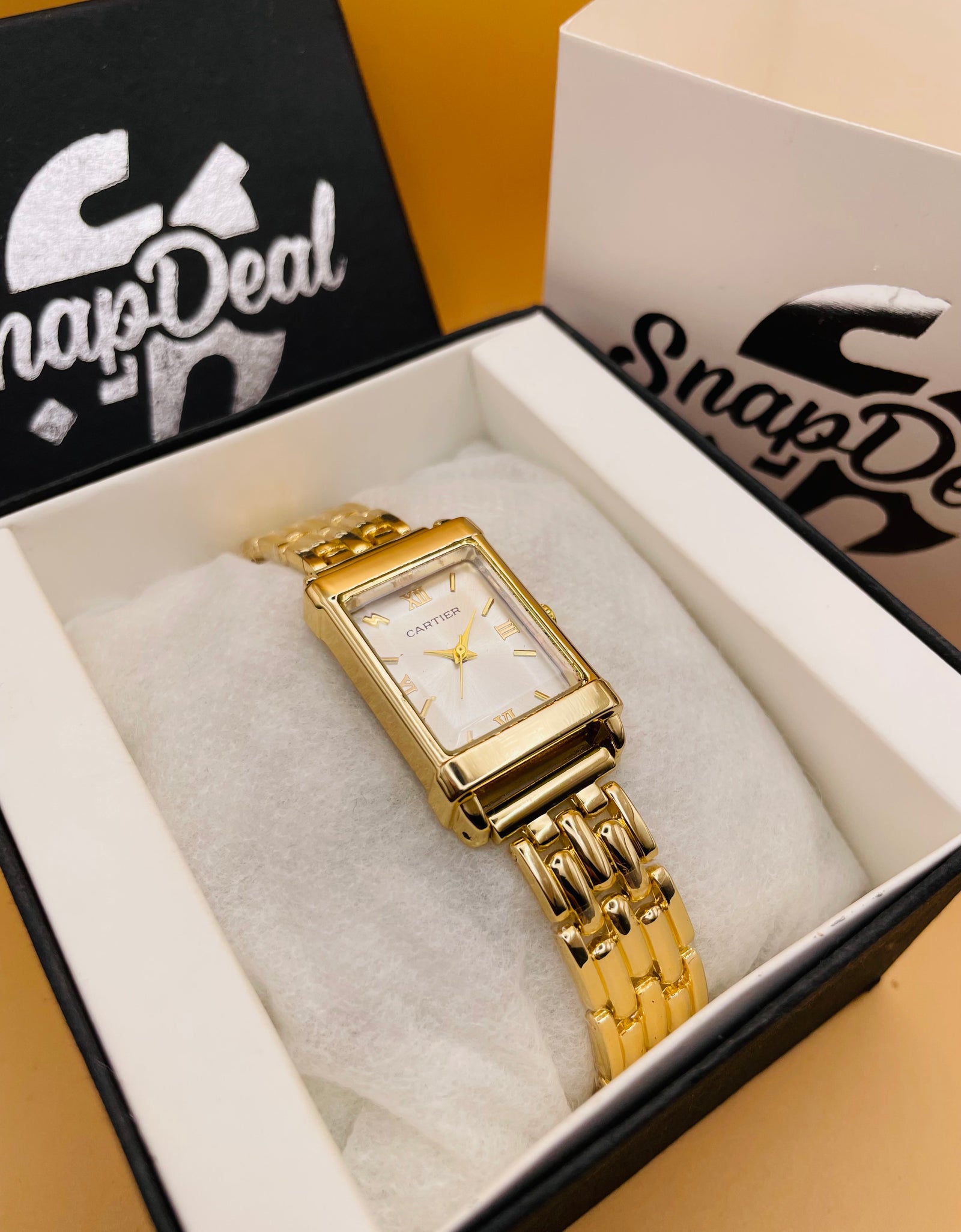 CARTIER Gold Rectangular Dial Bracelet Watch