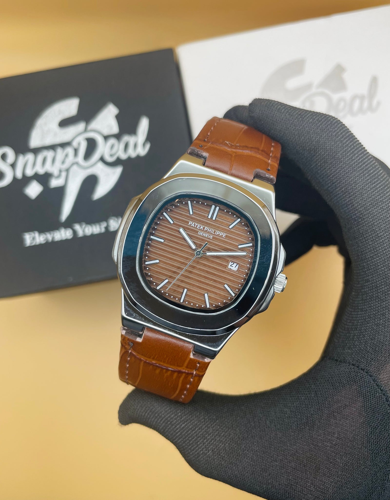 PATEK PHILLIPE Brown Leather Strap Master Lock - Dial (Brown-Silver