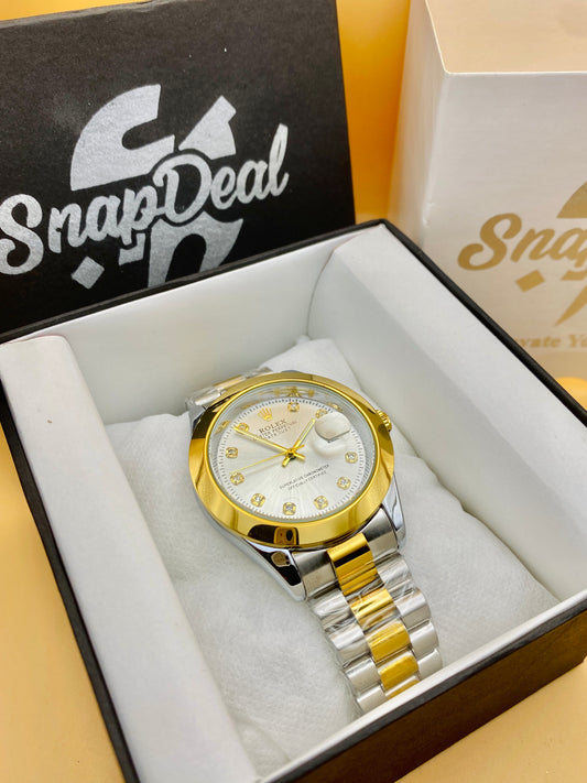 Rolex Stainless Steel 40mm Two Tone Golden-Silver with (White Dial)