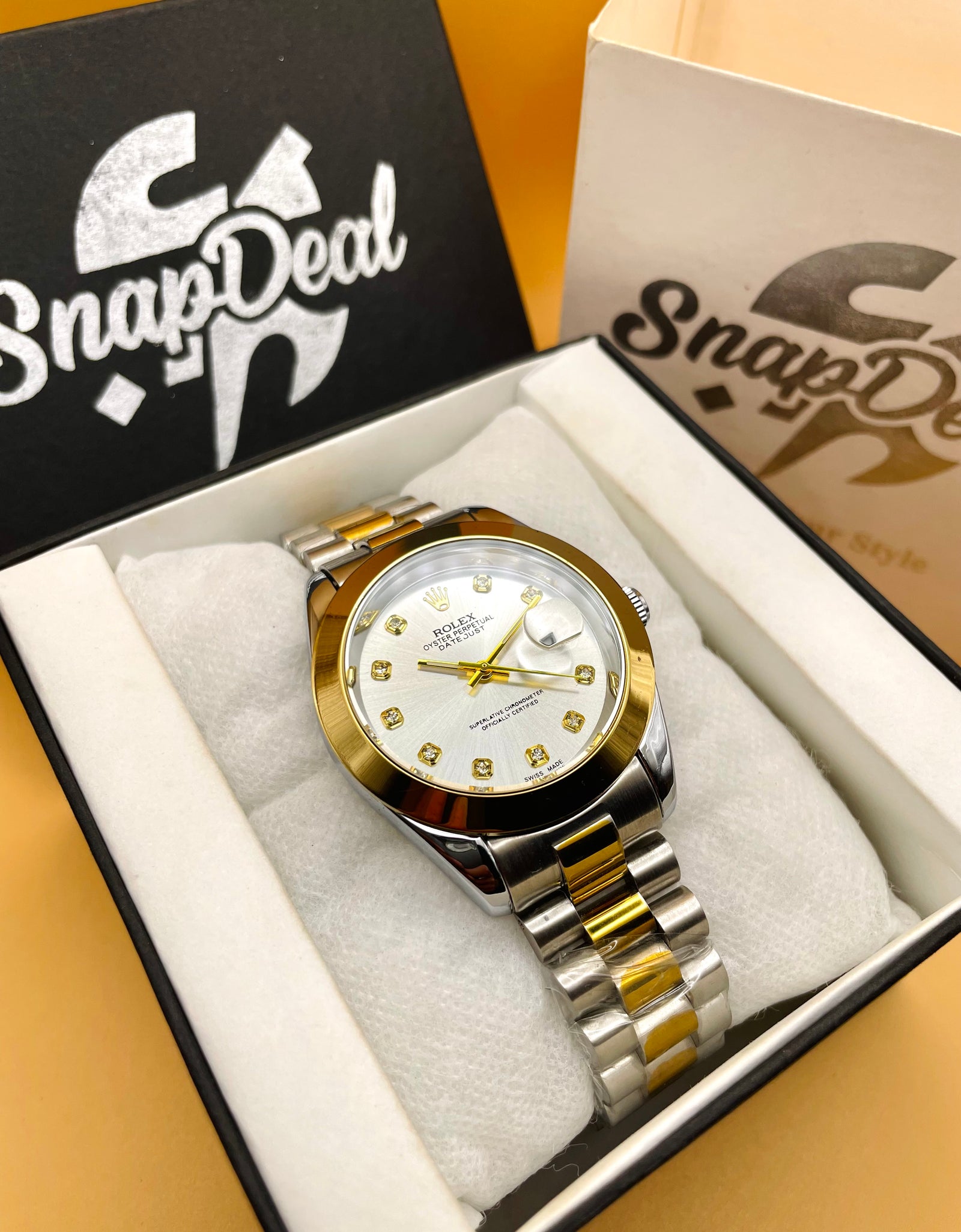 Rolex Stainless Steel 40mm Two Tone Golden-Silver with (White Dial)