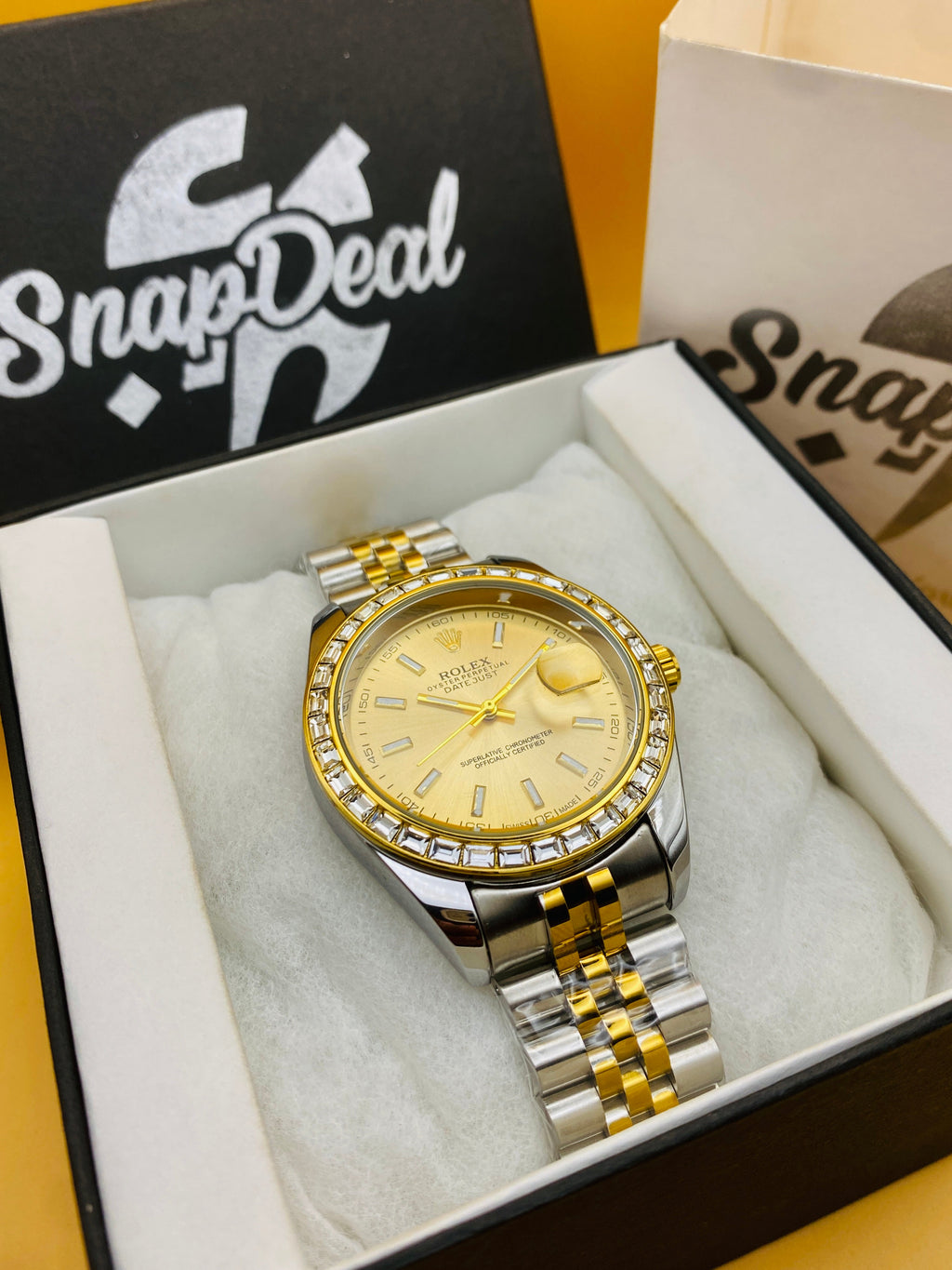 RLX Golden Silver with (Golden Dial) Diamonds Bezel