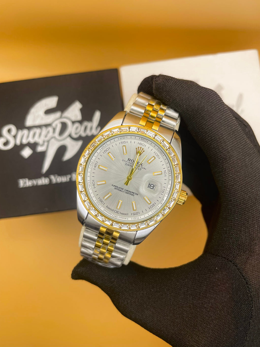 RLX Golden Silver with (White Dial) Diamonds Bezel