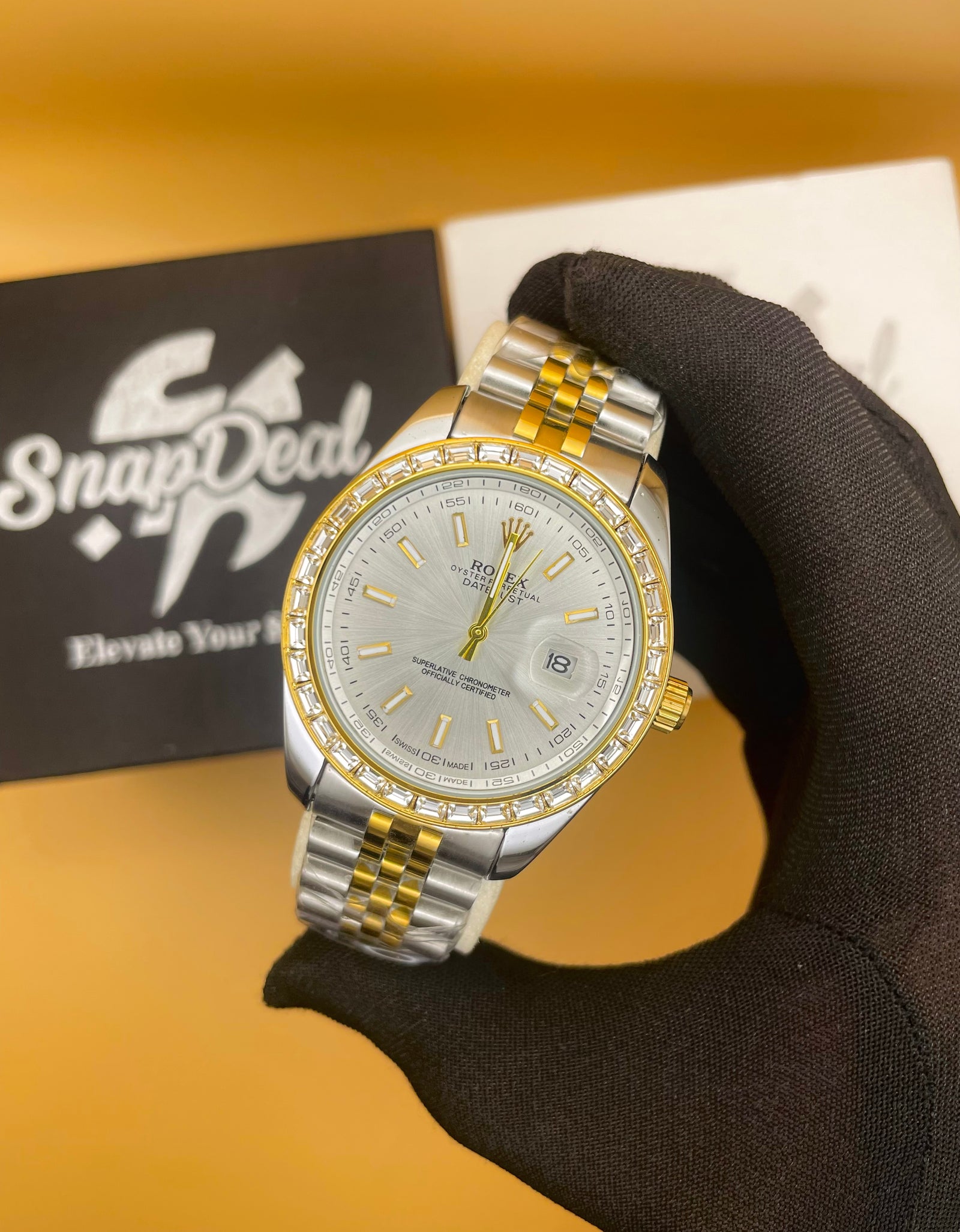 RLX Golden Silver with (White Dial) Diamonds Bezel