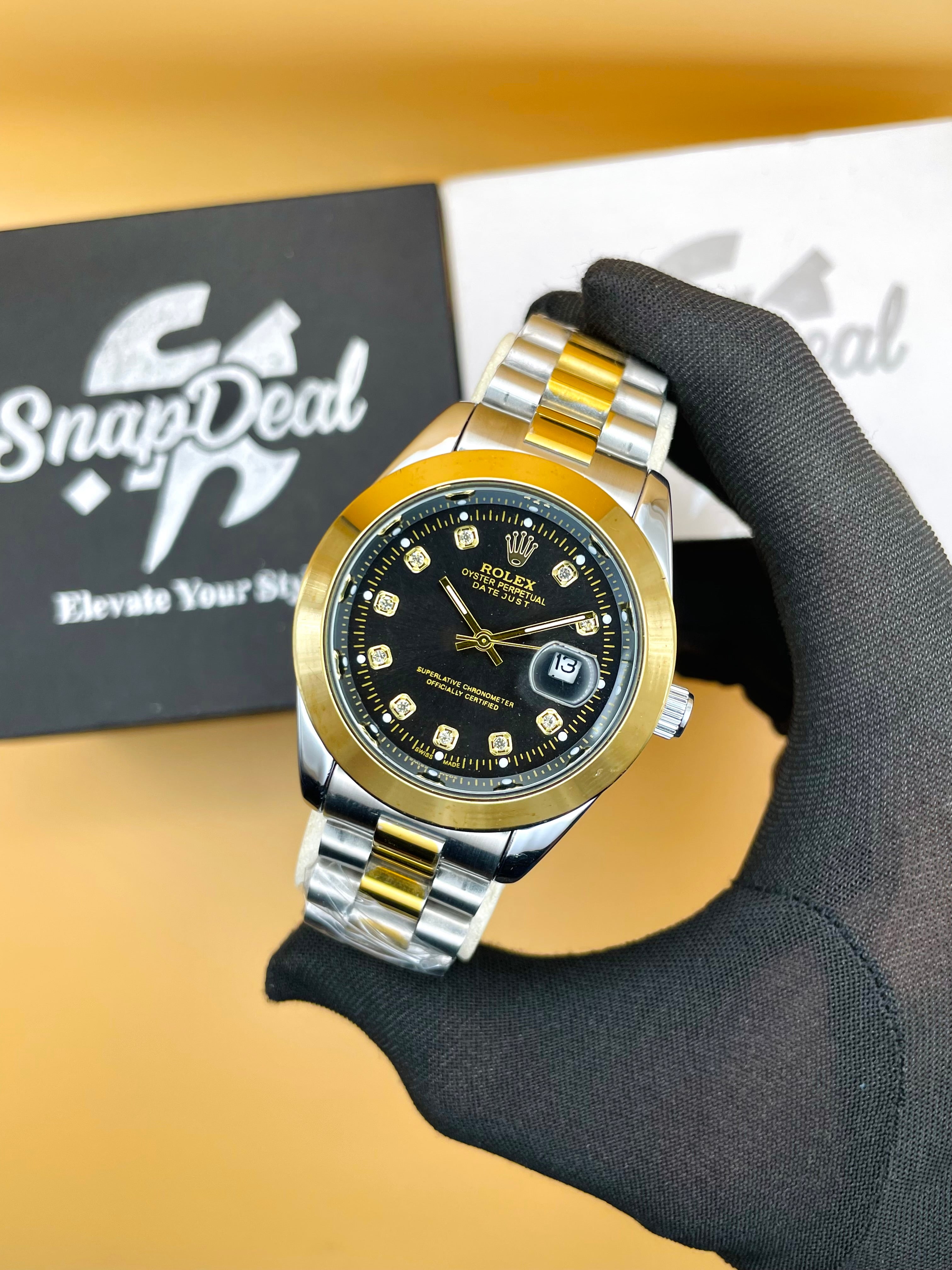 Rolex Stainless Steel 40mm Two Tone Golden-Silver with (Black Dial)