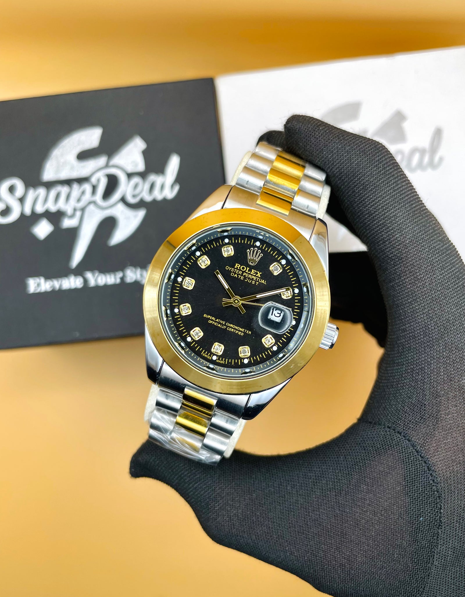 Rolex Stainless Steel 40mm Two Tone Golden-Silver with (Black Dial)