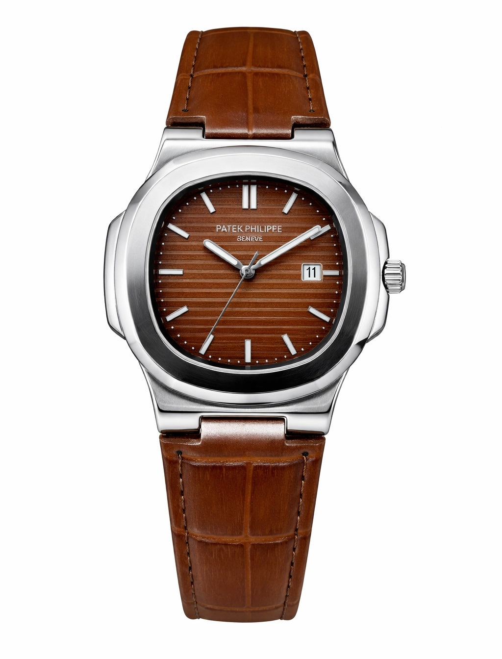 PATEK PHILLIPE Brown Leather Strap Master Lock - Dial (Brown-Silver